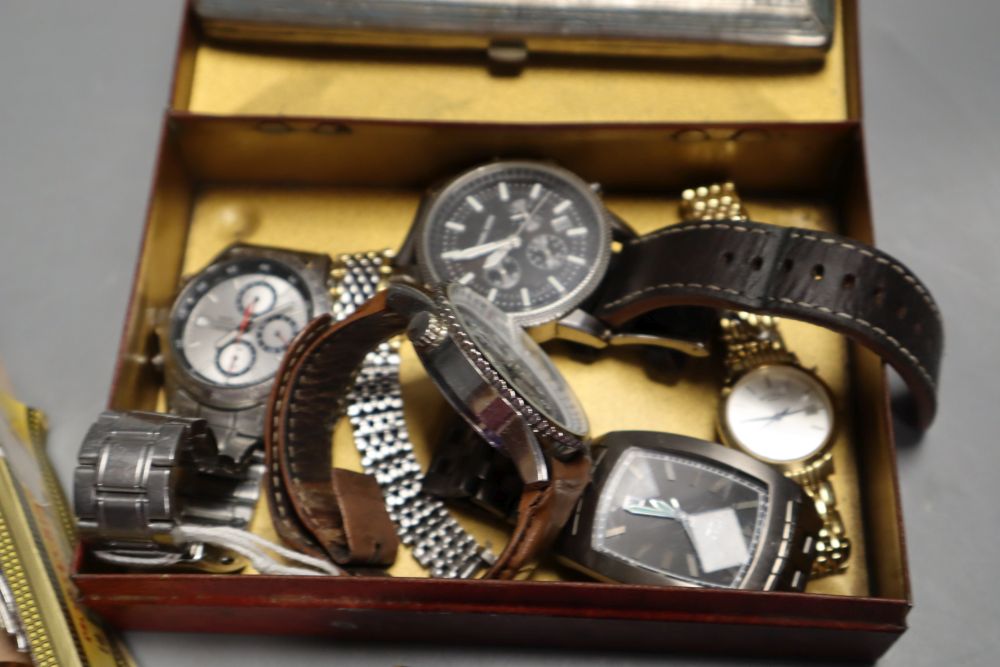 A group of costume jewellery, watches, small boxes and cases